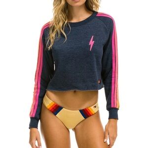 Aviator Nation Navy and Pink Crop Top